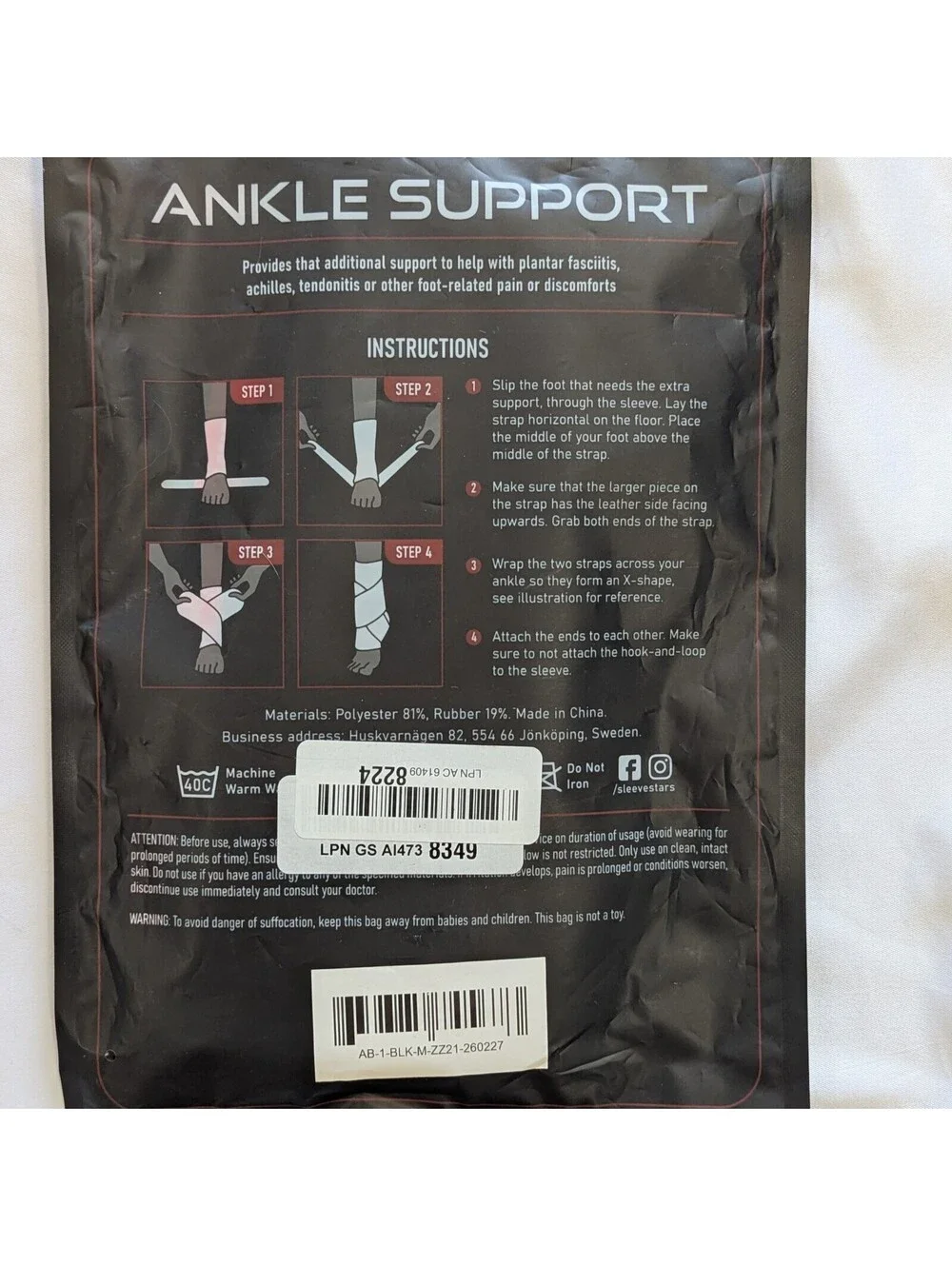 Sleeve Stars Ankle Brace Compression Sleeve Strap Plantar Fasciitis Medium M NWT